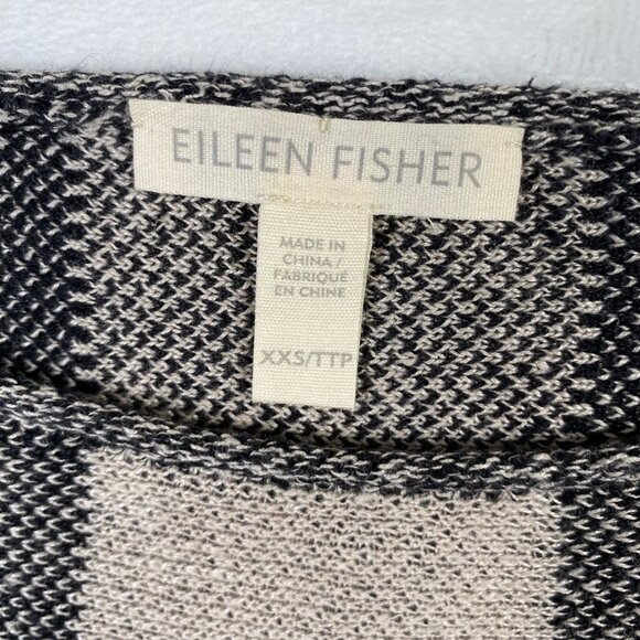 Eileen Fisher Buffalo Check Sweater‎ Size XXS Crop Plaid Linen Black & Beige - Picture 3 of 8